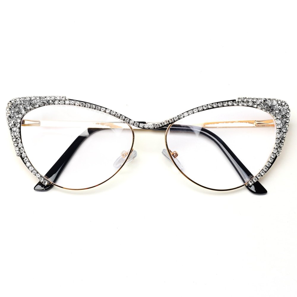 bullabulling Rhinestones Bling Diamond Cateye Reading Glasses Women Blue Light Blocking (silver, 1.0, x)