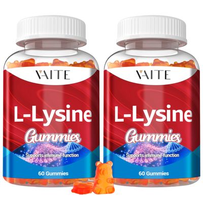 L-Lysine 1000mg Gummies - Supports Skin, Lip, Vegan, Gluten Free, 60 Chewable Lysine for Adults, Vitamins Tissue Health & Immune System, Amino Acid Vitamin Supplement & Complex Supplements (2 Pack)