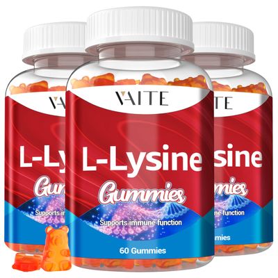 L-Lysine 1000mg Gummies - Supports Skin, Lip, Vegan, Gluten Free, 60 Chewable Lysine for Adults, Vitamins Tissue Health & Immune System, Amino Acid Vitamin Supplement & Complex Supplements (3 Pack)