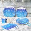 171 Pcs Winter Snowflake Birthday Party Supplies Winter Paper Plates and Napkins Disposable Snowflake Tableware Set Blue Purple Plates Napkins Icicle Tablecloths for Christmas Birthday Party view 2