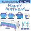 171 Pcs Winter Snowflake Birthday Party Supplies Winter Paper Plates and Napkins Disposable Snowflake Tableware Set Blue Purple Plates Napkins Icicle Tablecloths for Christmas Birthday Party view 4