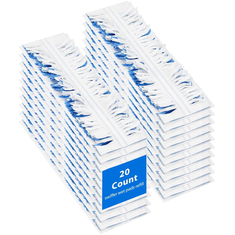 20 Count Swiffer Wet Pads Refill - Plant Fiber Material for Effective Cleaning, Disposable Power Mop Pads Refills, Blue Color