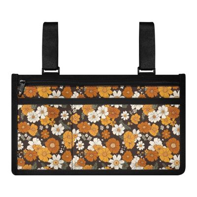 Gomyblomy Hippie Flowers Wheelchair Side Bag with Cup Holder and Multi Pockets, Portable Electric Wheelchair Armrest Bags Lightweight Wheelchair Accessories for Seniors and Adults