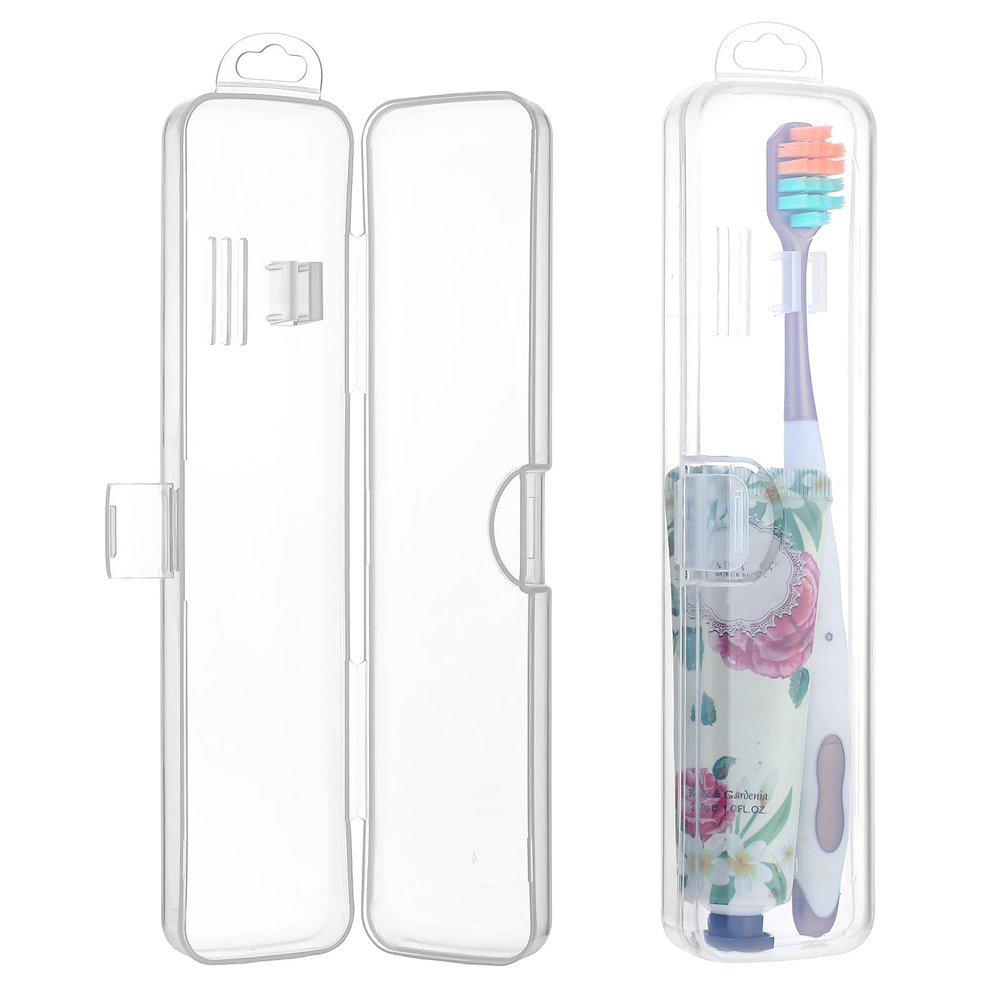 COMNICO Travel Toothbrush Case, 2 Pcs Travel Size Toothbrush Holder Portable Clear Toothbrush and Toothpaste Storage Container Hard Plastic Transparent Toothbrush Carrying Box for Travel Use