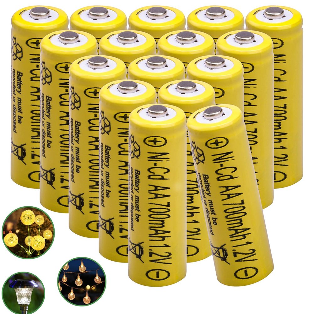 16 Pack AA 700mAh 1.2V NiCd Rechargeable Batteries for Solar Lights