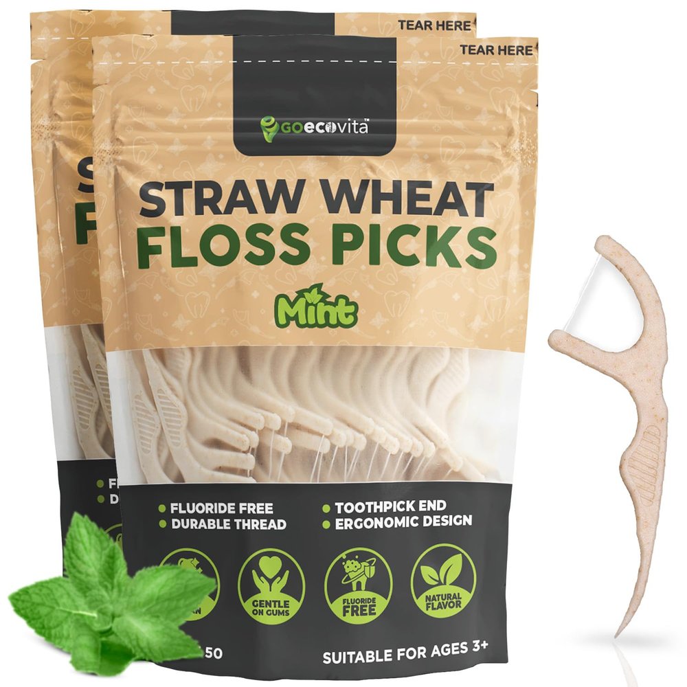 Dental Floss Picks - Straw Wheat Handle Flossers | Thin & Shred-Resistant Thread for Tight Gaps | Flossers for Adults | Gentle on Gums & Teeth (100 Pack, Mint)