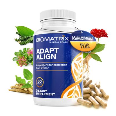 BioMatrix Adaptogen Supplement w/Ashwagandha, L-Theanine, Rhodiola, Ginseng | Cortisol Support, Stress Relief, Focus, Mood | 60 Capsules