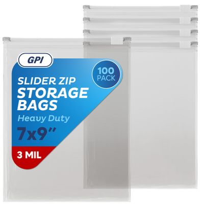 100 Count - Slider Zip Food Storage Sandwich Bags, 7" x 9" 3 Mil Heavy Duty, Strong & Durable For Freezer Storage, For Sandwiches, Snacks & More. GPI