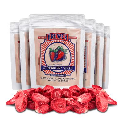 BREWER Bulk Freeze Dried Strawberries Slices - Pack of 6 (1.2 Oz Each) Organic Freeze Dried Strawberries No Sugar Added, Dry Strawberry Gluten Free Fruit Snack for Baking, Smoothies, Cereals & Travel