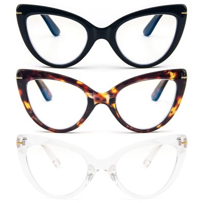 MMOWW Cat Eye Reading Glasses for Women Fashion Cute Readers Blue Light Blocking Glasses 3 Pack, Black/Tortoise/Transparent +3.5