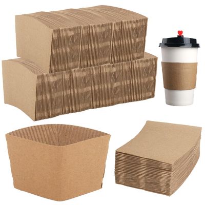 200 Packs Kraft Paper Coffee Cup Sleeves, Disposable Corrugated Hot Drink Holder, Fits 12oz-24oz Cups, Insulated Coffee Sleeve Bulk, Hot Beverage Hand Protector, Eco-Friendly Paper Cup Sleeve