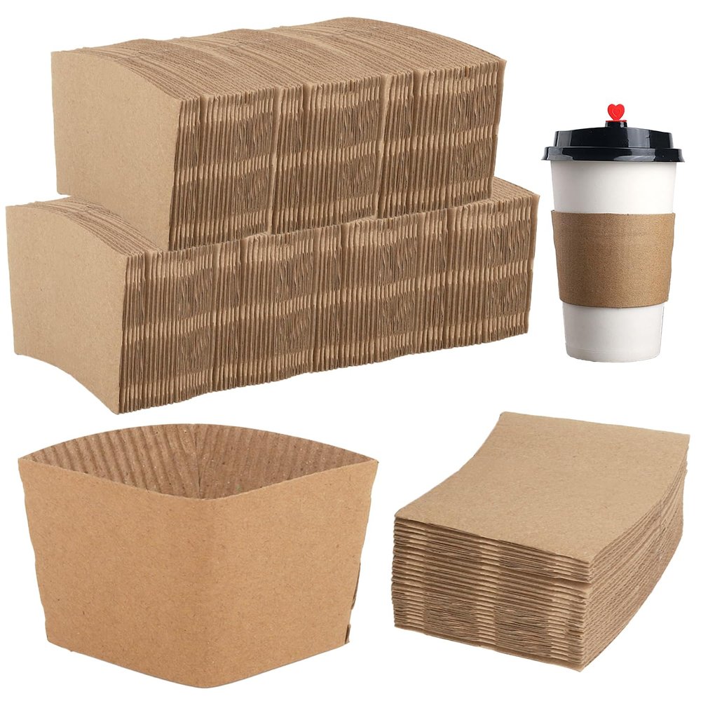 200 Packs Kraft Paper Coffee Cup Sleeves, Disposable Corrugated Hot Drink Holder, Fits 12oz-24oz Cups, Insulated Coffee Sleeve Bulk, Hot Beverage Hand Protector, Eco-Friendly Paper Cup Sleeve