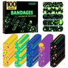 100 Pcs Kids Bandaids,Glow in the Dark Bandaids for Kids,Cute Waterproof Bandaid for Kid and Adults, 5 Styles Adhesive Bandage for Minor Cuts, Scrapes, Wounds and First Aid view 1