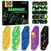 50 Count Kids Bandaids, Glow in The Dark & Waterproof Bandages, One Size Cute Bandaids for Kids and Adults, 5 Styles Adhesive Bandages for Minor Cuts, Scrapes, Wounds and First Aid view 1