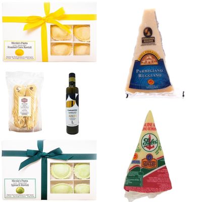 Authentic Cacio e Pepe Bundle with Roasted Corn Ravioli, Handmade Bucatini, DOP Pecorino Romano & Parmigiano Reggiano, DOP Extra Virgin Olive Oil  Italian Gourmet Meal