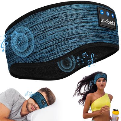 LC-dolida Boho Sleep Headphones Headband, Over Ear Bluetooth Headphones Wireless Womens Headbands, Wireless Earphones Sweat Resistant Band Music Sleeping Eye Mask Earbuds for Sports Unique Gifts