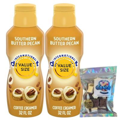 Southern Butter Pecan Liquid Coffee Creamer.- Pack of Two (2) 32 fl oz Bottles of Smooth & Creamy Delightful Coffee Creamer with Candy Freezer Freeze Dried Ice Cream Bites (Southern Butter Pecan) Shovel Candy