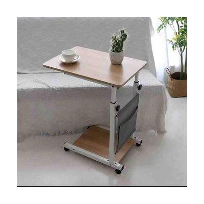 Overbed Table Adjustable Fiberboard Laptop Desk Removable Lift Mobile Standing Desk with Wheels Steel Frame Overbed Bedside