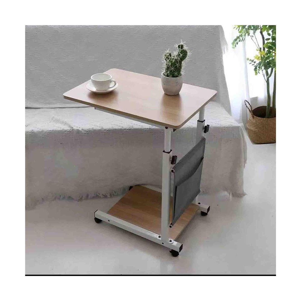 Overbed Table Adjustable Fiberboard Laptop Desk Removable Lift Mobile Standing Desk with Wheels Steel Frame Overbed Bedside
