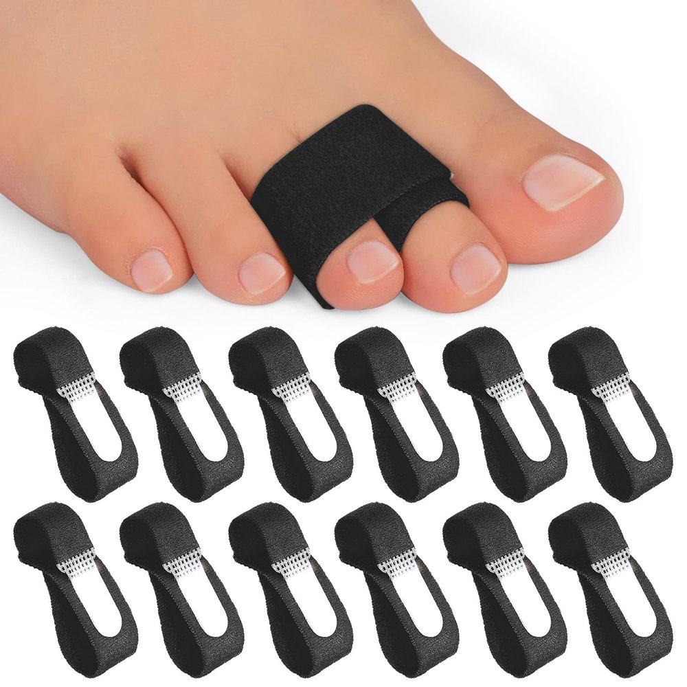 12 Pack Fabric Hammer Toe Corrector Wraps Straightener Reusable Fabric Buddy Wraps for Broken Toes Protection & Recovery & Hammertoe Straightener Crooked Curled Toes, Bent Broken Toes (Small, Black)