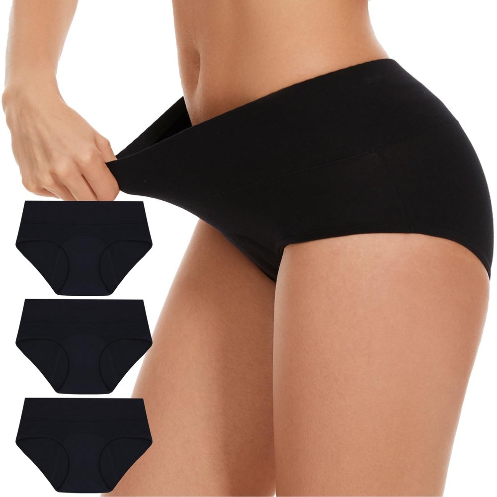 ShieldEase Washable Incontinence Underwear for Women - Cotton Leakproof Briefs, Complete Front & Rear Leak Proof, 80ml Absorbency (3 Pack, Black, XL)