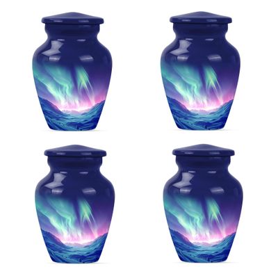 JAGSHASHI Burial Urn Northern Lights - Small Urn Dad - Cremation Companion Urns - Memorial Urn - Urns for Human Ashes Adult Female - Urn for Ashes Adult Male (3 INCH Pack of 4)