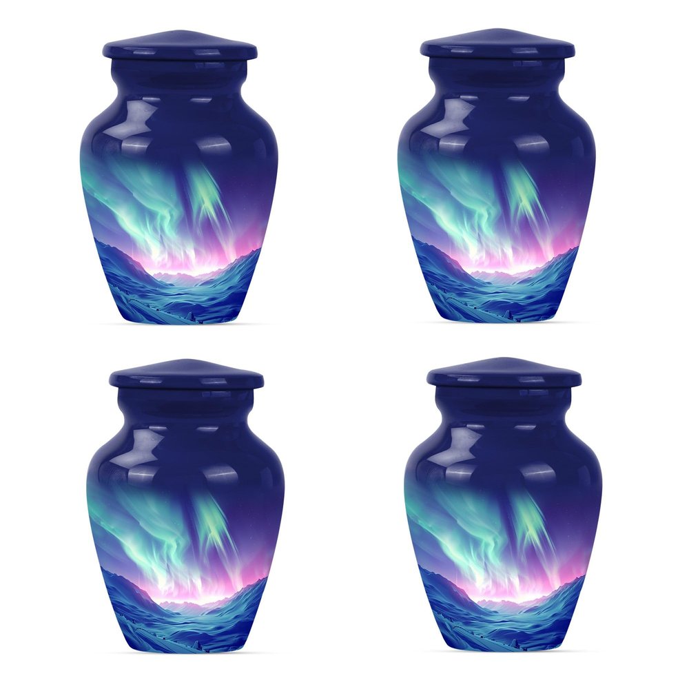 JAGSHASHI Burial Urn Northern Lights - Small Urn Dad - Cremation Companion Urns - Memorial Urn - Urns for Human Ashes Adult Female - Urn for Ashes Adult Male (3 INCH Pack of 4)