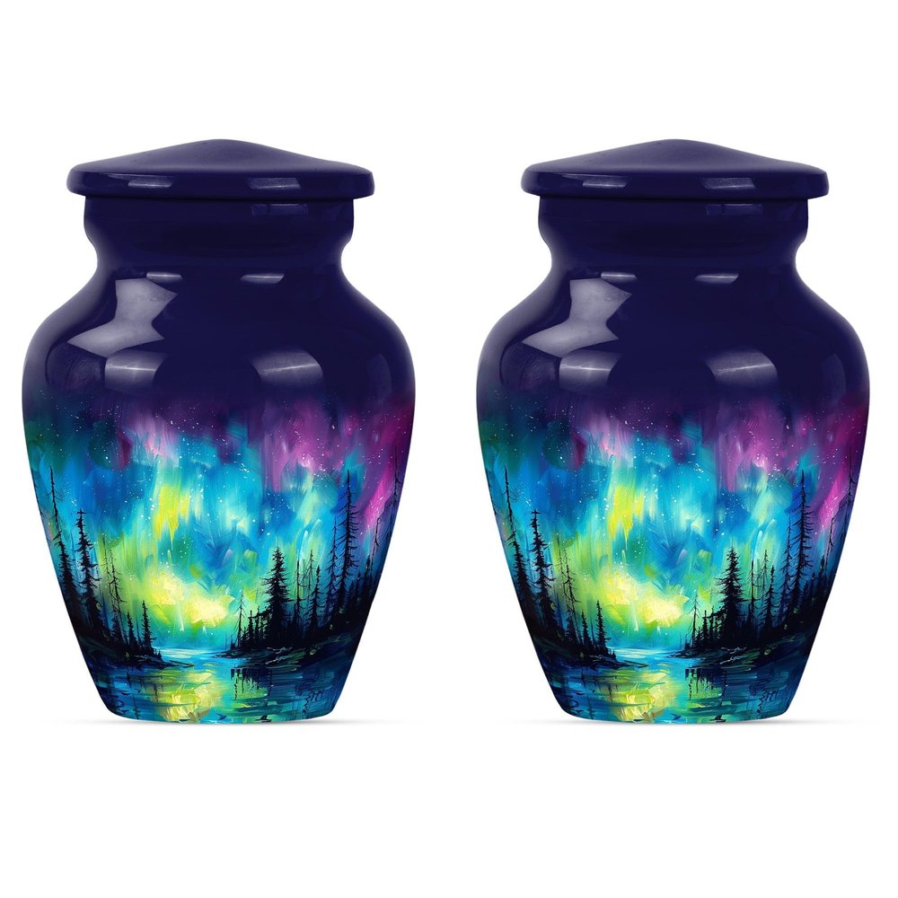 JAGSHASHI Northern Lights Urn - Tiny Urns for Human Ashes Keepsake - Burial Urns for Adult Human Ashes - Human Urns for Ashes - Cremation Urns Adult - Ash Holders for Ashes (3 INCH Pack of 2)