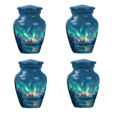 JAGSHASHI Northern Light Urns - Memorial Ashes Keepsake - Memorial Urn - Cremains Containers - Urn for Dad - Companion Urn (3 INCH Pack of 4)