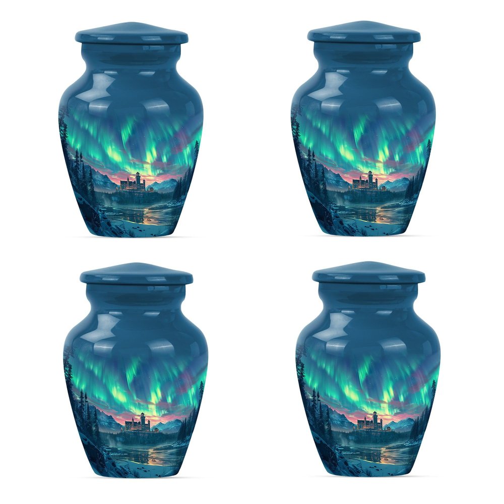 JAGSHASHI Northern Light Urns - Memorial Ashes Keepsake - Memorial Urn - Cremains Containers - Urn for Dad - Companion Urn (3 INCH Pack of 4)