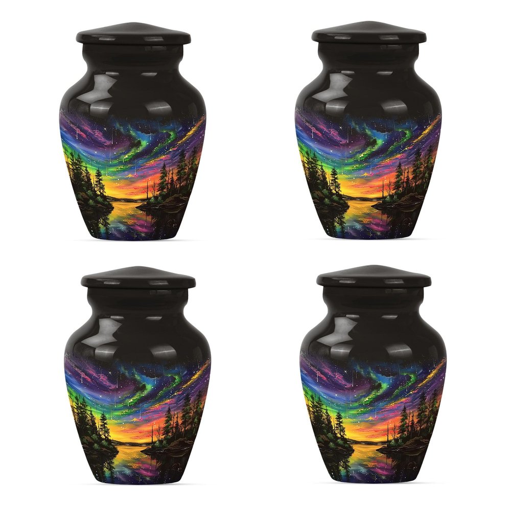 JAGSHASHI Northern Lights Cremation Urn - Cremation Keepsake - Cremation Urns for Ashes - Funeral Urns for Ashes - Cremation Urns for Human Ashes Adult Female - Ashes Urn (3 INCH Pack of 4)