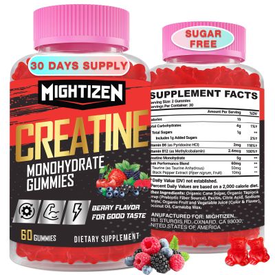 Creatine Monohydrate Gummies for Men & Women, Creatine for Women Chewables Creatine Monohydrate with Taurine & Vitamin B12, Pre-Workout Gummies for Max Strength, Energy & Endurance, Berry 60 Counts
