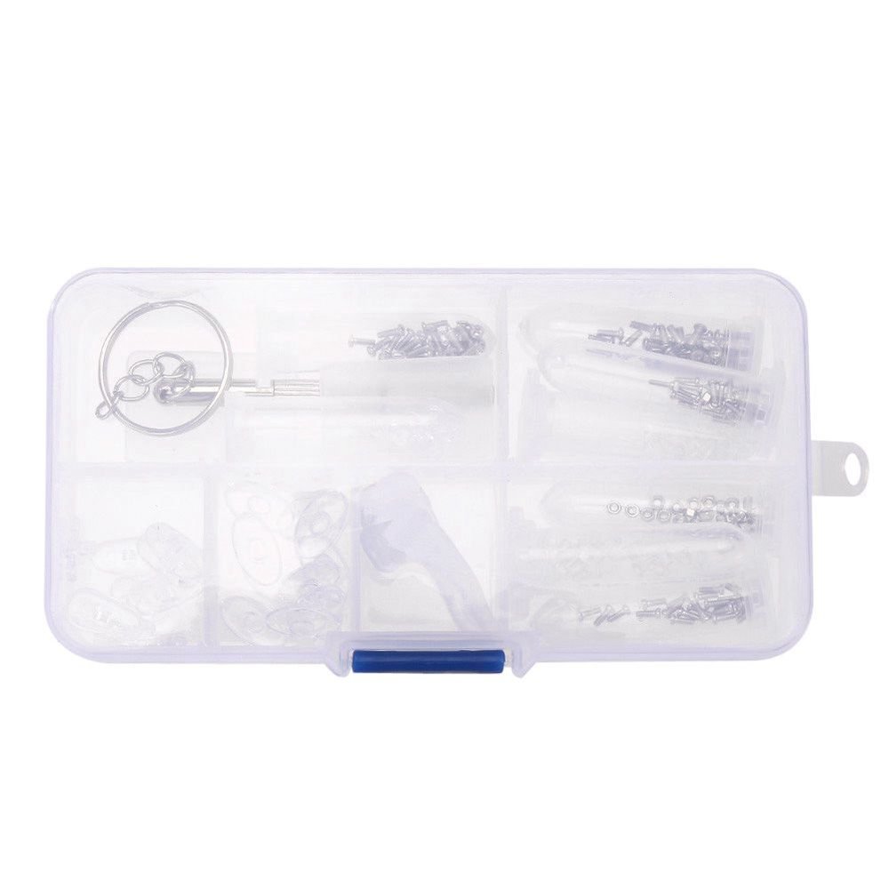 Beuiouer Optical Glasses Repair Kit Eyeglass Repair Screws Tool Box Eyeglass Sunglasses Screw Nut Nose Pad Assortment Set, Transparent & Silver