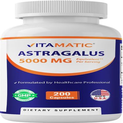 Vitamatic Astragalus Capsules 200 Veg Capsules - 10:1 Astragalus Extract 500mg - Non-GMO, Gluten-Free