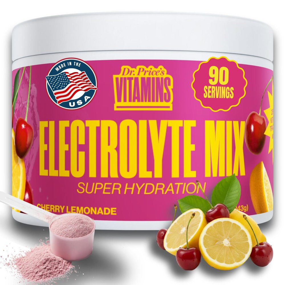 Dr. Prices Electrolytes Powder Bulk Cherry Lemonade, 90 Servings | Sugar Free Hydration Drink Mix with 72+ Trace Minerals, Manganese | Keto, Vegan, Doctor-Formulated, Made in USA