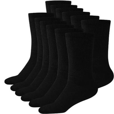 AC BASICS Men's & Women Diabetic Crew Style Physicians Approved Circulatory Cotton Socks, Non-binding 6 Pairs