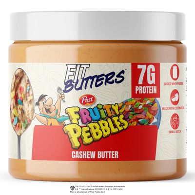 Fit Butters Fruity PEBBLES Cashew Butter - Added Protein and Coconut Oil, Low Carb, Low Sugar, Complete Protein Dessert Flavored Nut Butter