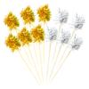 100 Pcs Firework Cupcake Toppers Foil Cake Toppers Fancy Cocktail Picks Tinsel Drink Stirrers Glitter Food Toothpicks Sparkly Cake Decorations for Birthday Wedding Golden Silver view 1