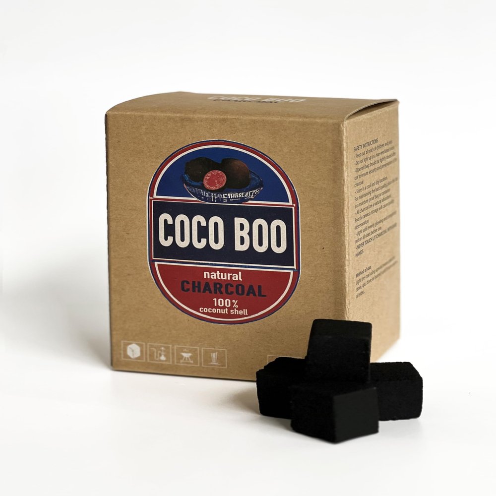 COCO BOO 100% Natural Coconut Charcoal, 72 Large Cubes, Premium Quality, Extended Burning, 25 mm
