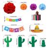 11 PCS Mexican Fiesta Cake Topper Mexican Picado Banner Cactus Mexican Serape Ribbon and Flower Cake Decor for Mexican Themed Party Decorations view 2