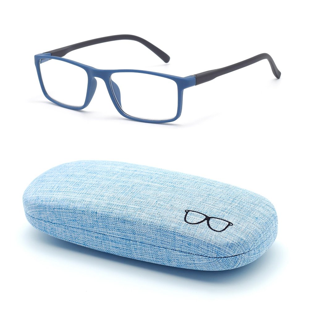 Autojouls 1-Pack Nearsighted Glasses for Distance with Hard Case Blue Light Spring Hinge Glasses Not Reading Glasses, 204 Blue-Black -3.0 x