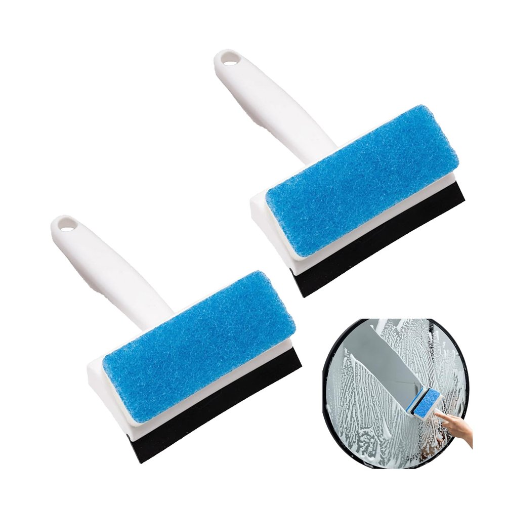 2 in 1 Window Cleaner Shower Squeegee,2PCS Shower Doors Glass Window Cleaning Tool Window Scrubber Comfortable Grip Glass Wiper for Bathroom Mirror