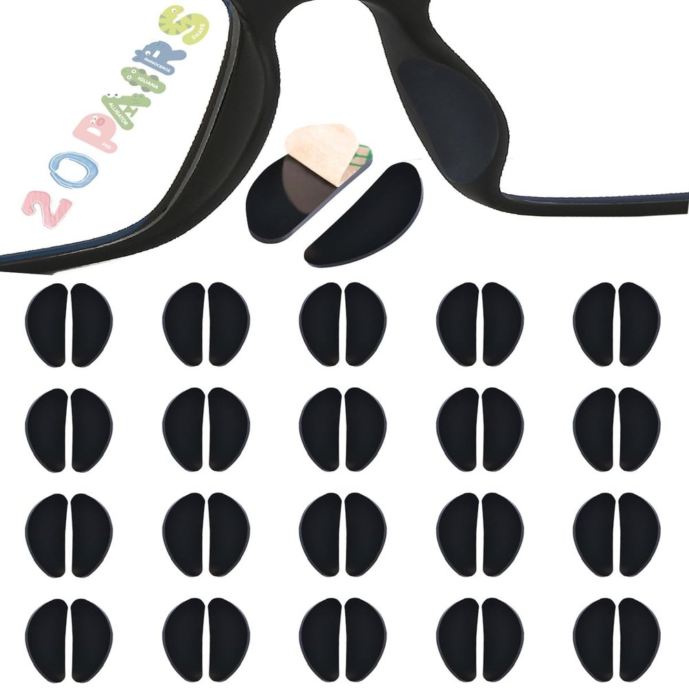 AURAADORN 20 Pair Eyeglass Nose Pads for Glasses,0.03" Ultra-Thin Eyeglasses Nose Pads Anti Slip,Adhesive Nose Pads for Glasses,Silicone Nose Pads for Eyeglass (20 Pair-Black Thin)