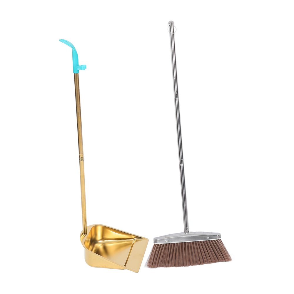 Amosfun Home Cleaning Essential Broom and Dustpan Set Thick Broom Stainless Steel Dustpan for Floor