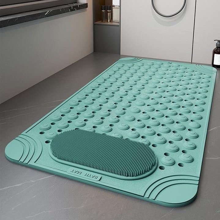 31.5x31.5IN Square Non Slip Shower Mat with Foot Scrubber Brush,Strong Suction Cups Foot Massager Cleaner Bath Mat ,with Drain Holes Bathtub Mats Pads,Shower Mat with Drain Holes,Non-slip bath rugs.(G