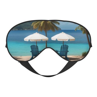 KLBTR Soft Chairs Beside The Blue Sea Sky Printed Eye Mask,Adjustable Breathable Eye Masks for Sleep,Light Blocking & Double-Sided, Black
