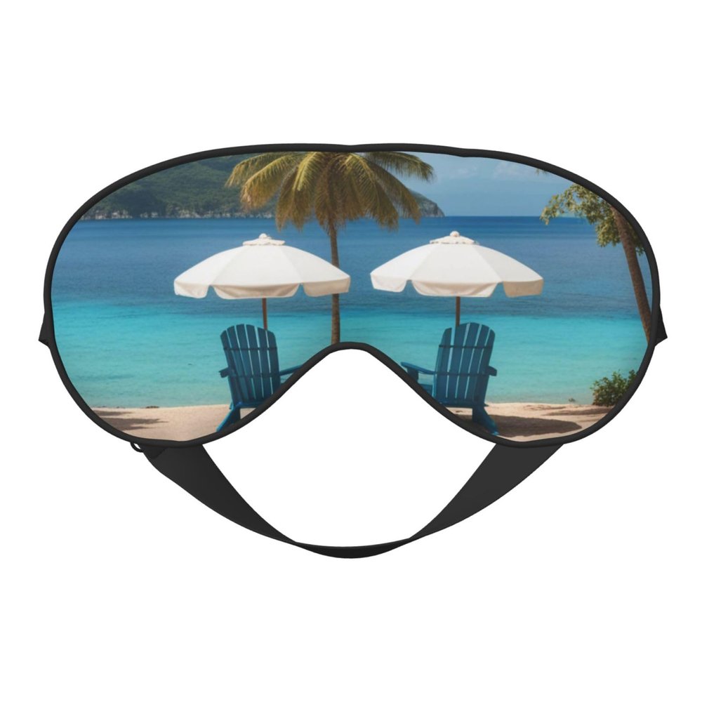 KLBTR Soft Chairs Beside The Blue Sea Sky Printed Eye Mask,Adjustable Breathable Eye Masks for Sleep,Light Blocking & Double-Sided, Black