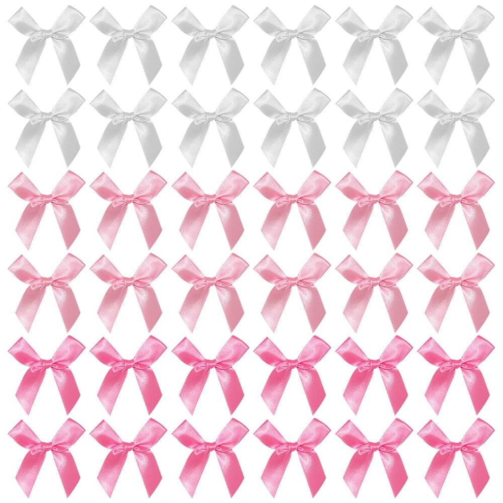 Verichy 120PCS 2.7 Inches Mini Satin Ribbon Bows with 120PCS Glue Point Pink Bows Pretied Ribbon Bows Gift Bows for Candy Bag DIY Crafts Wedding Birthday Part Decorations