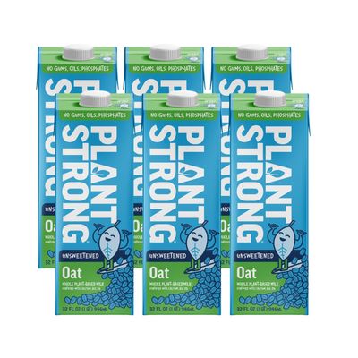 PLANTSTRONG Plant-Based Milks  Non-GMO, Plant-Based, Vegan, Gluten-Free, Dairy-Free, Lactose-Free, Shelf-Stable, No Gums or Oils (Pack of 6 (32 Fl. Oz.), Oat)