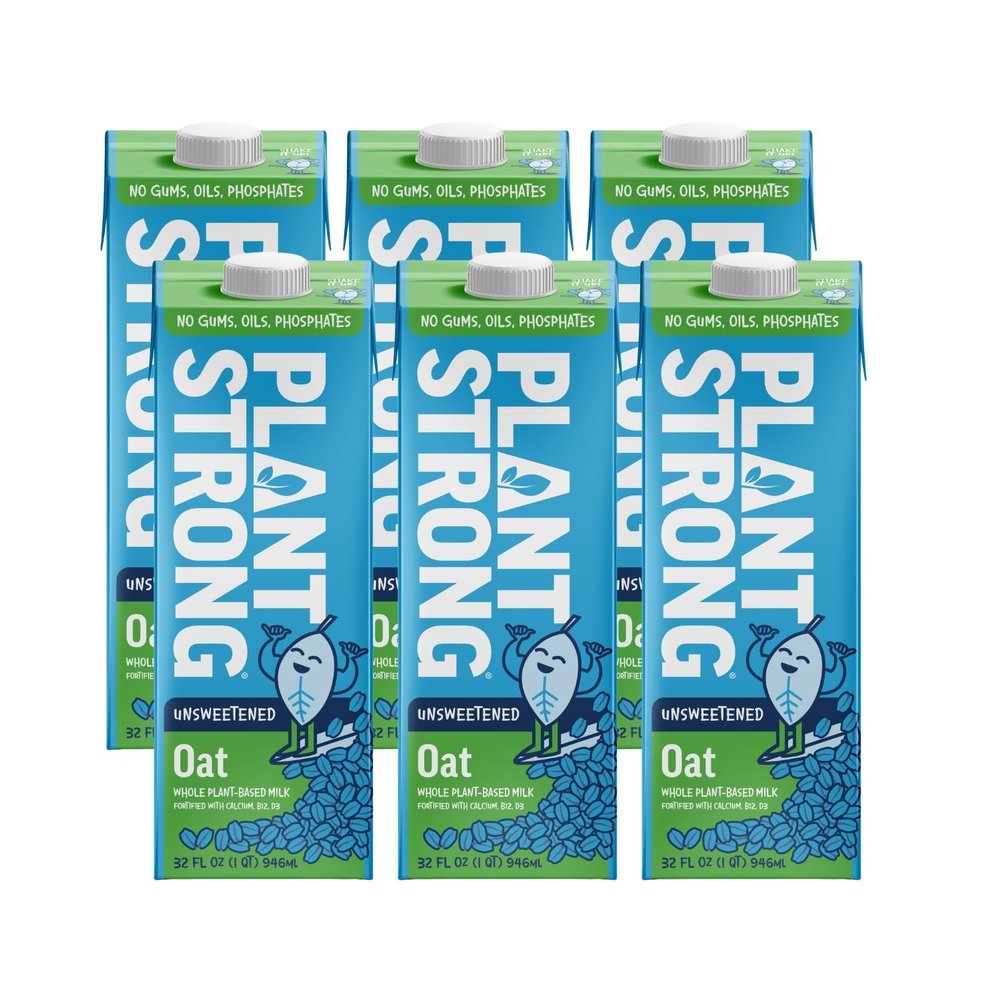 PLANTSTRONG Plant-Based Milks Non-GMO, Plant-Based, Vegan, Gluten-Free, Dairy-Free, Lactose-Free, Shelf-Stable, No Gums or Oils (Pack of 6 (32 Fl. Oz.), Oat)